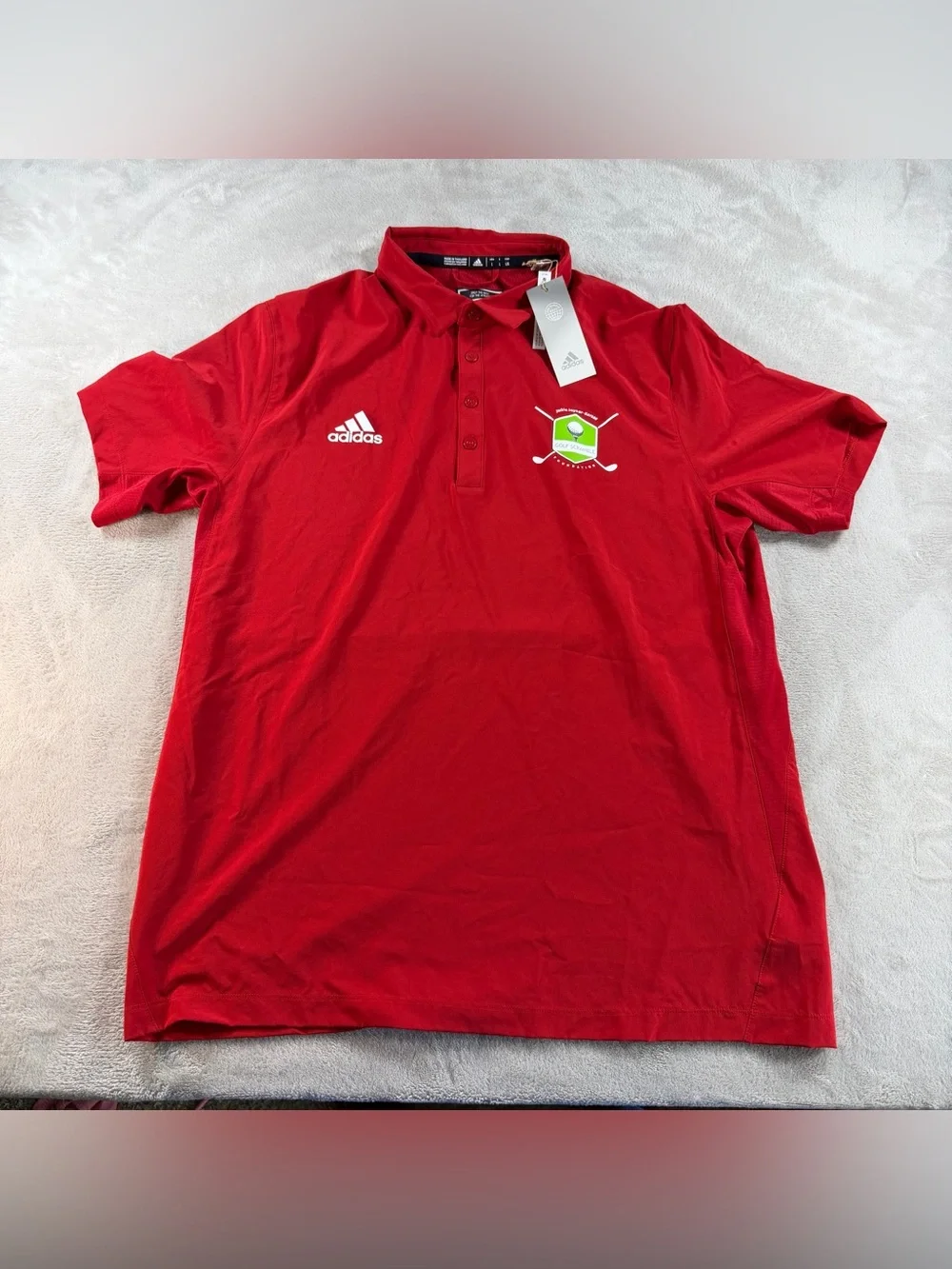 Adidas Mens Polo Shirt L Red Jackie Joyner Kersee Golf Scramble Short Sleeve